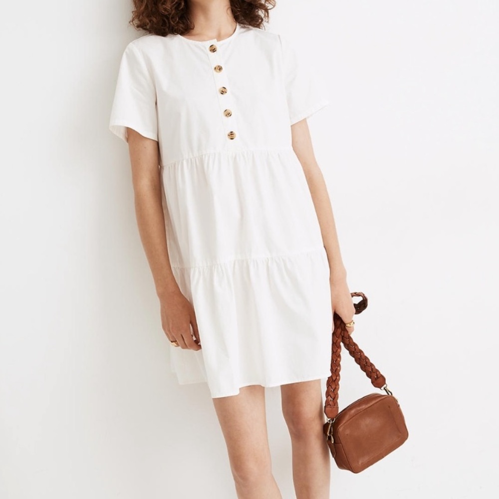 Madewell shortleeve button front tiered dress BNWT